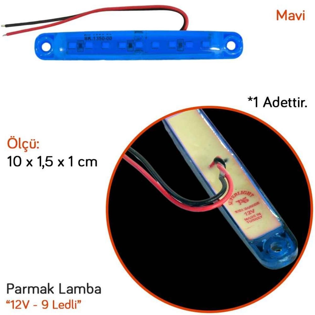9 LEDLİ DORSE LAMBA MAVİ