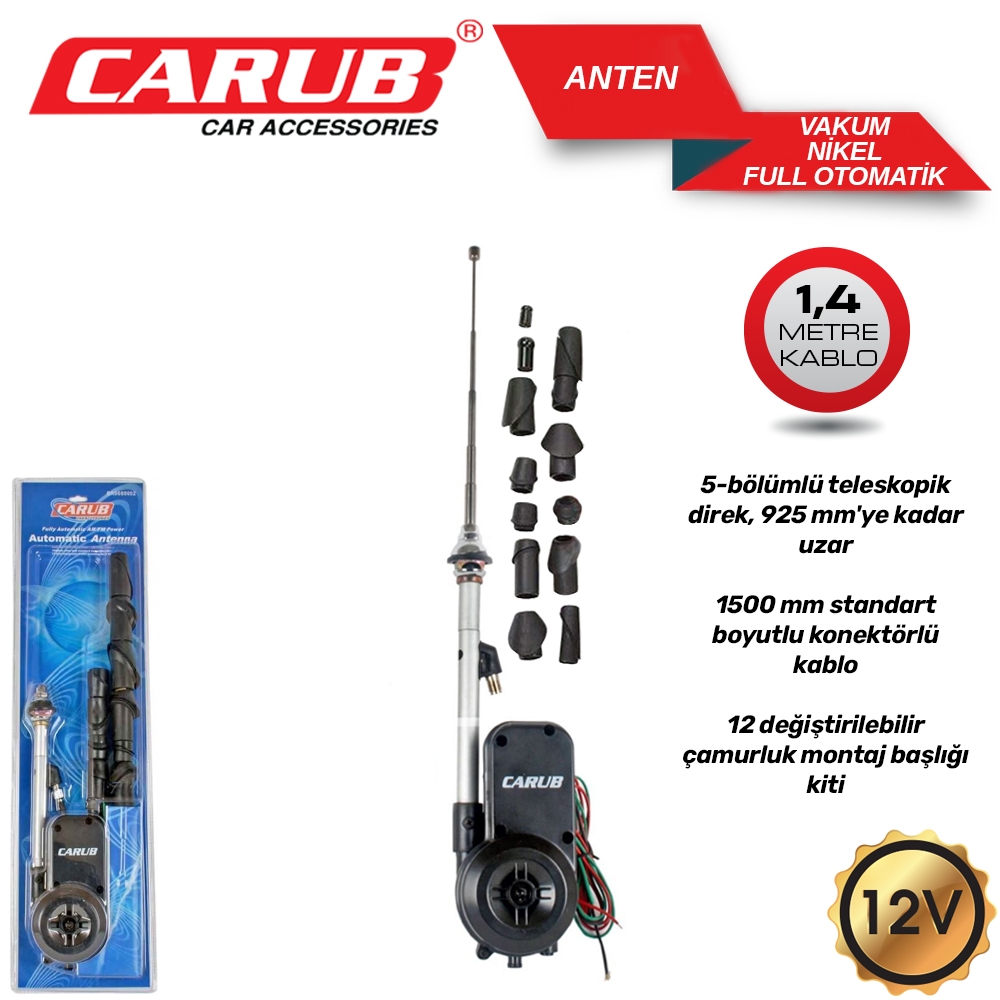 CARUB Otomatik Anten 12V Full Otomatik 12 Parça Nikel Vakum