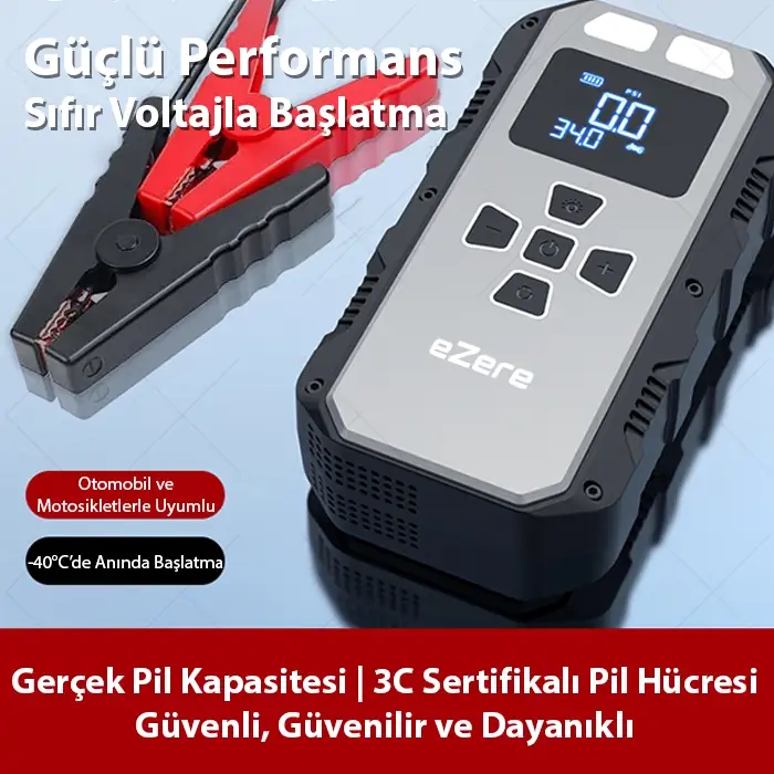 4 in1 Lastik Sisirme Pompası, Powerbank Ve Starter Akü Takviye cihazı