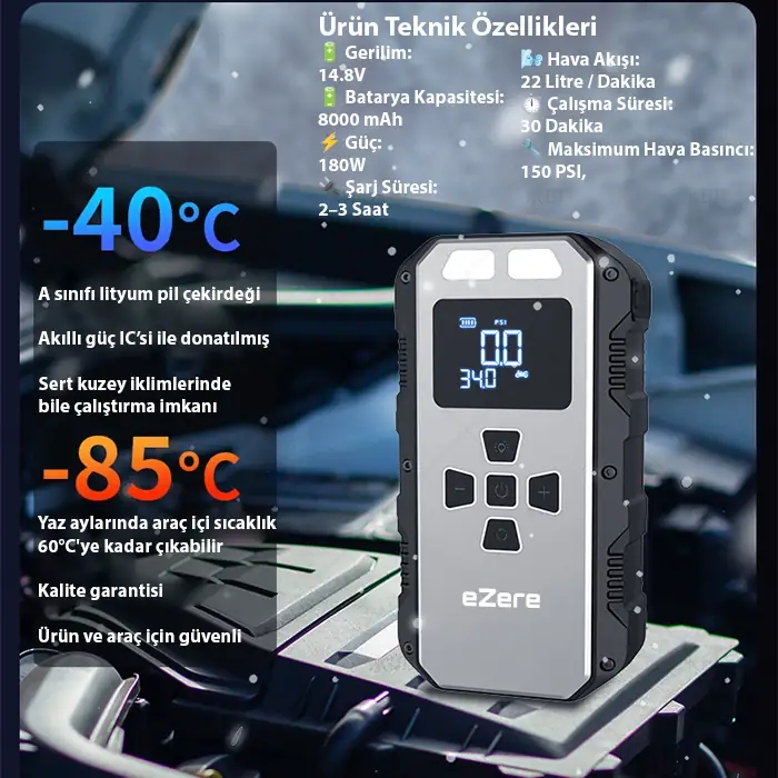 4 in1 Lastik Sisirme Pompası, Powerbank Ve Starter Akü Takviye cihazı