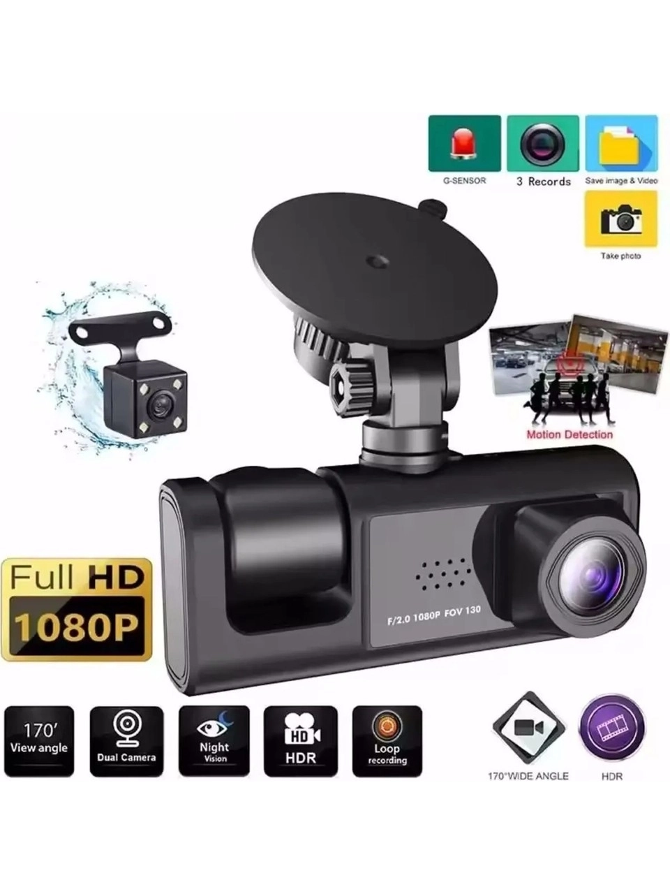 2026 Yeni Nesil 3 Kameralı Wifili Araç Içi Kayıt Kamerası Trafik Recorder 2 Inç IPS Ekran Full Hd 1080P