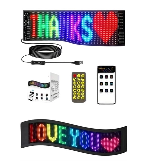 Matrix Led Panel Cama Yapışan Telefon Kontrollü Led Ekran Panel Boy 10x37cm