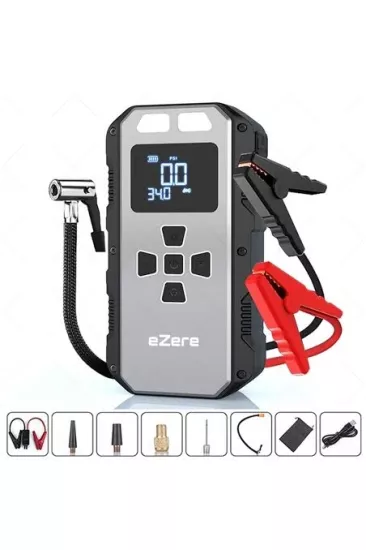 4 In1 Lastik Sisirme Pompası ve Starter Akü Takviye Seti 8000MAH 5 Amper Güç