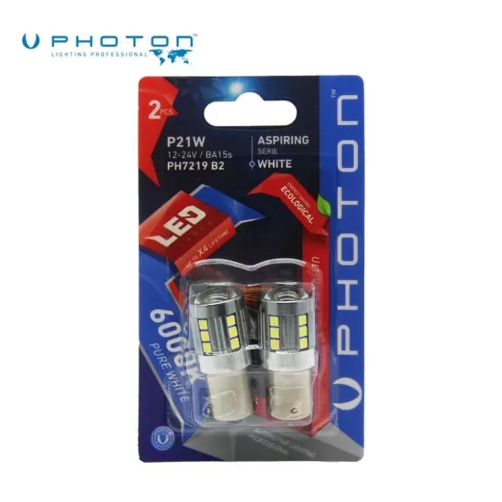 PHOTON 12V-24V 93 AMPUL 12 LEDLİ BEYAZ MERCEKLİ CANBUS DÜZ TIRNAK BA15s (2 AD)